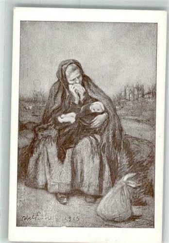 1915 WK I Ancienne Militaria Secours National Mutter und Kind auf der Flucht