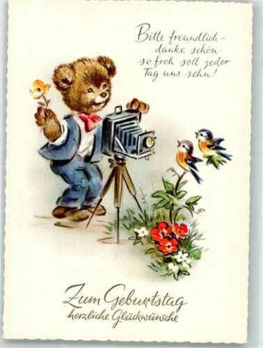 Geburtstag Teddybär Vögel Blumen Spruch HACO Nr. 5405