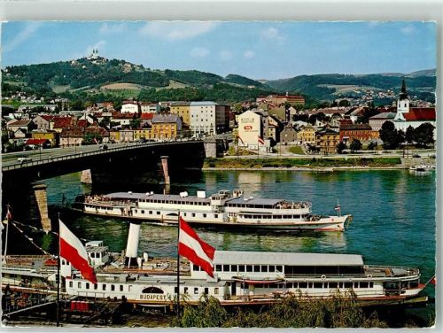 Linz Raddampfer Budapest DDSG Anlegestelle m. Pöstlingberg