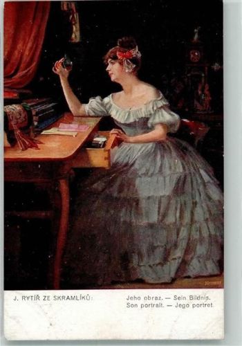 1918 Sein Bildnis Poesie Liebe Frau am Sekretär sign. Sramliku