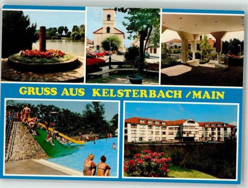 Kelsterbach Parkanlage am Main Marktplatz mit St.-Martins-Kirche Bürgerhaus Schwimmbad Altenheim