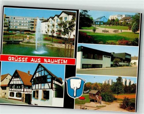 Nauheim Brunnen Fachwerkhäuser Rathaus Spielplatz Parkanlage