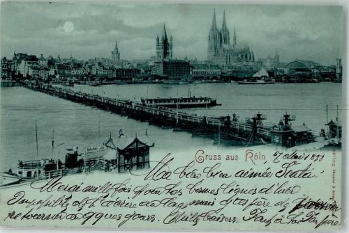 Köln Deutz 105 1898 Dom Schiffbrücke Mondschein