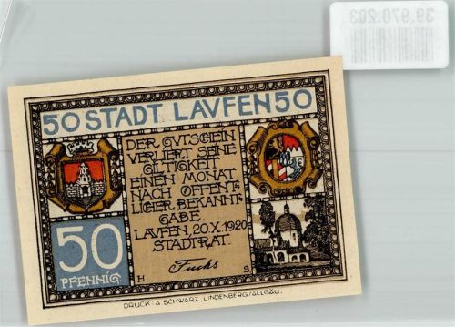 Laufen 1920 50 Pfennig Stiftskirche Wappen Bayern