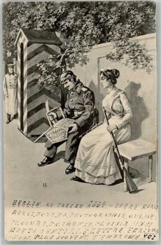 Landser der Kaiserzeit in Uniform mit seiner Liebsten vor dem Kasernentor Soldatenliebe 1903 Künstlerkarte