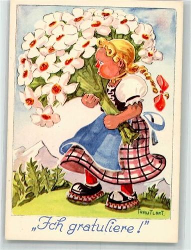 sign. Trautloft Toni und Vroni Karte Nr. 115 Tracht Kinderpoesie