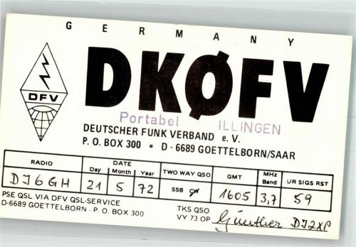 Göttelborn 1972 Amateurfunk QSL-Karte DK0FV