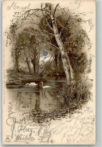 1900 Mondschein Postkarte Serie XII Nr. 99115 Schwäne