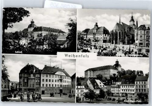 06667 O4850 Weißenfels , Saale - Schloß, Rathaus, Marienkirche, Sparkasse, Karl-Marx-Platz