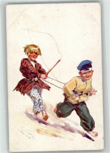 1917 sign. Weiss Zwei russische Kinder beim wilden Spiel Verlag der KuK Feldbuchhandlungen des 4. Armeekorps WK I Künstlerkarte