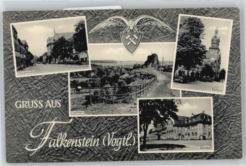 08223 O9704 Falkenstein , Vogtl - Hauptstraße, Rathaus, Lochstein, Bahnhof
