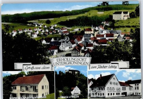 73453 W7083 Untergröningen - Kirche, Ortsansicht, Gästehaus, Mühle und Schloß, Gasthaus und Brauerei zum Lamm