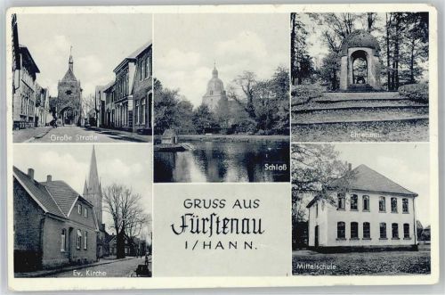 49584 W4557 Fürstenau b Bramsche, Hase - Große Straße, Kirche, Schloß, Ehrenmal, Mittelschule