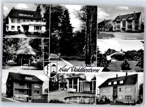 Bad Waldliesborn Haus Westfalen, Kurpark, Haus Ellermann, An der Solepumpe, Haus Berlin, Konzertpavillon, Haus Münsterland und Twillemeier, Wappen, Vogelhaus
