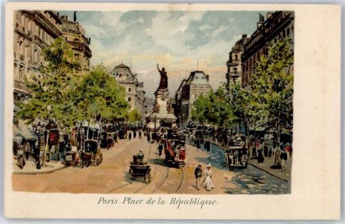 Paris Place de la Republique Strassenbahn Kutsche Motiv Frankreich Künstlerkarte