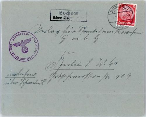 Schwiebus WK II Landpoststempel Lochow