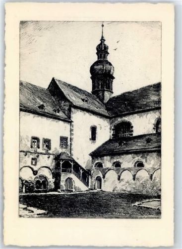 65343 W6228 Eberbach , Kloster Künstlerkarte Kloster Kreuzgarten nach Original-Federzeichnung von H. Landgrebe