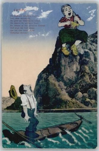 Felsen Boot Loreley Künstlerkarte