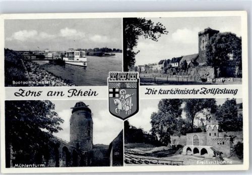 Zons Bootsanlegestelle Rheinfront Mühlenturm Freilichtbühne