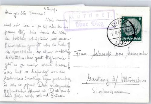 56377 W5409 Arnstein , Kloster, Lahn - Landpoststempel Kloster Schloss Langenau