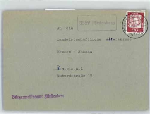 35104 W3540 Fürstenberg , Waldeck - Landpoststempel
