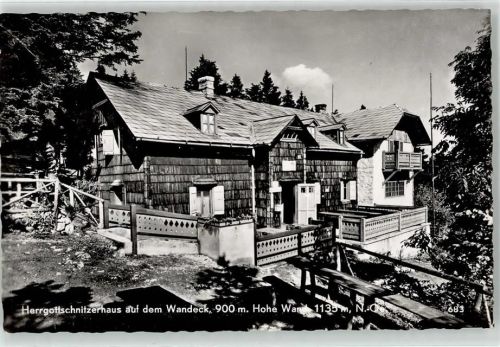 Herrgottschnitzerhaus 1957 Berghütte Hohe Wand Wandeck Hüttenstempel