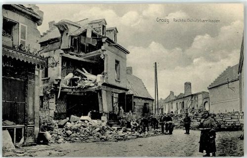 Crouy zerstörte Strasse rechts Schutzbarrikaden