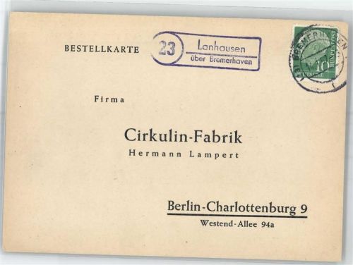 27568 W2850 Bremerhaven Nota Landpoststempel Lanhausen