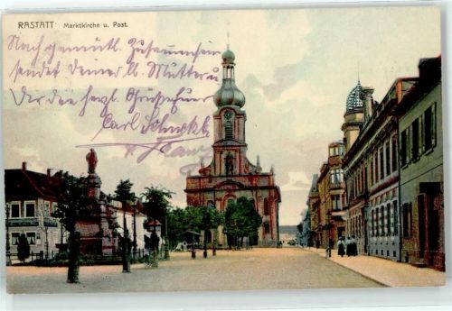 Rastatt 1907 Marktkirche Post