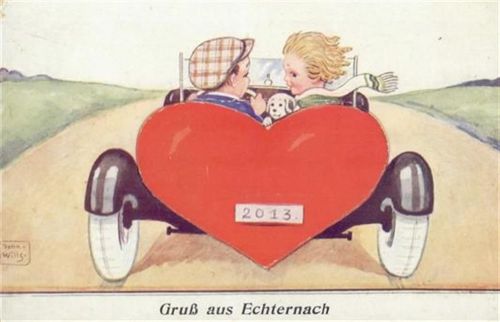 Echternach Echternach (Luxemburg) Leporello Auto, signiert John Wills II (Stauchung, kleine Abschürfungen Ecken VS, fleckig RS)