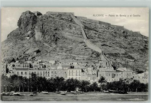 Alicante 1913 - Paseo de Gomiz y el Castillo