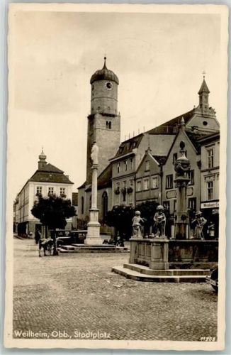 Weilheim Brunnen Mariensäule Stadtplatz Weinhaus Konditorei Brunnen Oldtimer