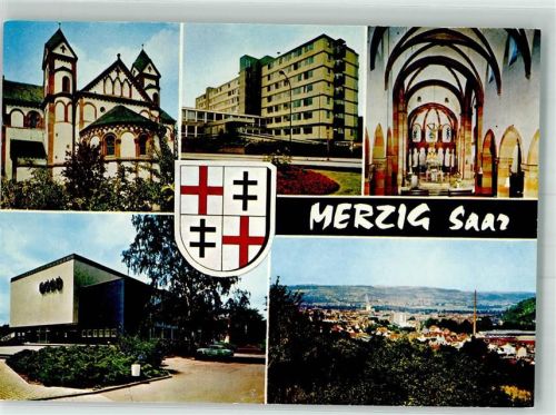 Merzig Kirche St. Peter Krankenhaus Stadthalle Wappen