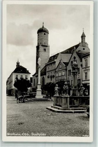 Weilheim Brunnen Mariensäule Stadtplatz Weinhaus Konditorei Brunnen Oldtimer