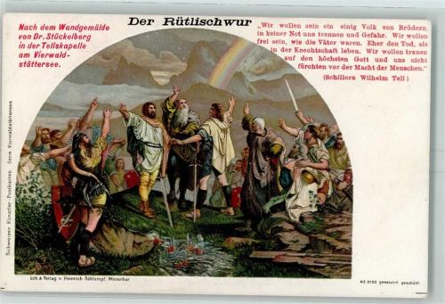 Vierwaldstättersee Verlag Schlumpf Nr. 2100 Der Rütlischwur Wandgemälde von Dr. Stückelberg