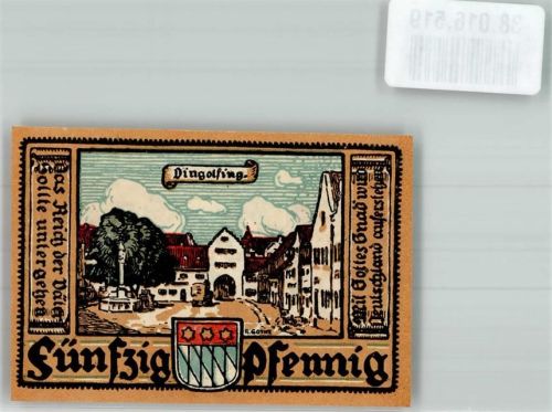 Dingolfing 1920 Gutschein über Fünfzig Pfennig Marktplatz