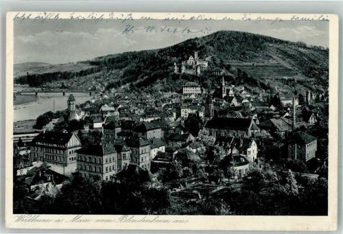 Wertheim 1934 Panorama des Ortes an der Lahn mit Burg Wertheim und St. Venantius Kirche