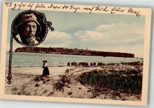 Helgoland 1911 Die Düne mit Ober- und Unterland Fischer mit Pfeife Badekarren