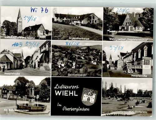 Wiehl Rathausplatz Jugendherberge Ev. Kirche Minigolf Waldgasthaus Tropfsteinhöhle Rathausbrunnen Hauptstraße Kugelschreiberbeschriftung im Bild