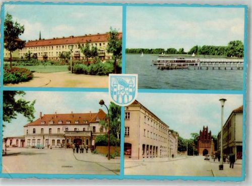 Neubrandenburg Badstübnerstraße Bahnhof Tollensesee Straße der DSF mit Friedländer Tor Fotograf Darr VEB Bild und Heimat