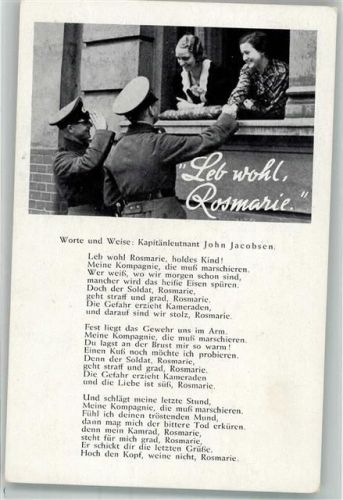 Text des Liedes Leb wohl Rosmarie von John Jacobsen Fotograf Karl Meyer Verlag Robert Franke 89