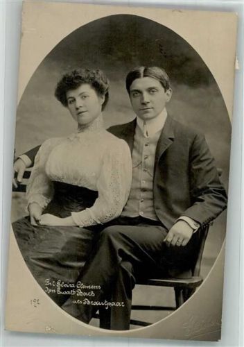 1906 Gloria Clemens und Ewald Bach als Brautpaar Flaggenstempel