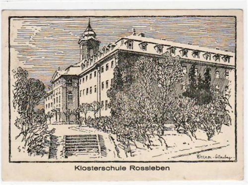 Roßleben Federzeichnung von Roßleben mit Klosterschule ungelaufen Leicht bügig, leicht fleckig, sonst gut erhalten.