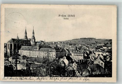 Prüm 1929 Panorama des Ortes mit der Sankt-Salvator-Basilika