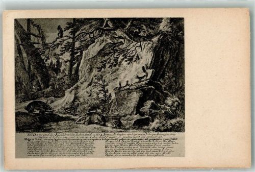 sign. Ridinger, Johann Kupferstich Dachs und Eichhörnchen im Gebirge