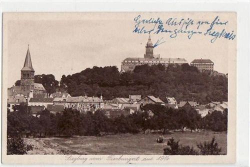 Siegburg Siegburg vom Tierbungert aus, 1914. Feldpost, mit Stempel von 1917. Ecken mit Albumabdrücken, leicht fleckig, sonst gut erhalten