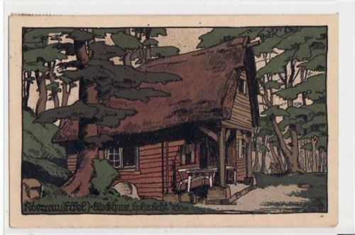 Adenau i.d. Eifel, Steindruck mit Blockhaus " Hohe Acht " gelaufen und Bahnpoststempel von 1925, Zug Nr. 212. Gute Erhaltung.