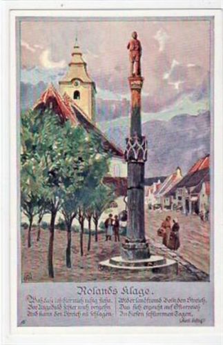 Drosendorf a.d. Thaya, Künstlerkarte mit Rolandssäule ungelaufen Gute Erhaltung.