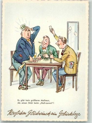 Geburtstag Drei Männer beim Kartenspiel Humor