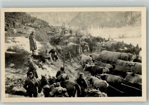 1916 WK I Winter Tiergespanne Truppentransport